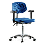 E Com Seatin E Seating Class 100 Cleanroom Medium Bench-Height Chair, Polyurethane, Seat Tilt, Arms, Casters, Blue - NCR-PMBCH-CR-T1-A1-NF-CC-BLU - 1 Each