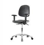 Eo2 Concepts PU Desk-Height Class 100 Cleanroom Polyurethane Desk Chair with Medium Back, Adjustable Height, 17" to 22" H, Seat Tilt, Adjustable Armrests, Casters, Black - NCR-PDHCH-MB-CR-T1-A1-CC-BLK - 1 Each