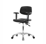 Eo2 Concepts PU Desk-Height Class 100 Cleanroom Polyurethane Desk Chair, Adjustable Height, 17" to 22" H, No seat Tilt, Adjustable Armrests, Casters, Black - EOCNCRPDHCCBL