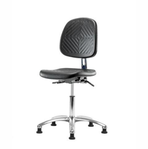 Eo2 Concepts PU Desk-Height Class 100 Cleanroom Polyurethane Desk Chair with Medium Back, Adjustable Height, 17" to 22" H, Seat Tilt, No Armrests, Glides, Black - NCR-PDHCH-MB-CR-T1-A0-RG-BLK - 1 Each