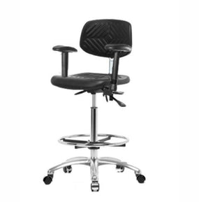 Eo2 Concepts Class 100 Cleanroom PU High Bench-Height Chairs NCR-PHBCH-CR-T0-A1-CF-CC-BLK - 1.0 Each