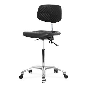 E Com Seatin Cleanroom Bench-Height Medium Bench Height Chair, Polyurethane, Seat Tilt, Chrome Frame, No Footring, Black - NCR-PMBCH-CR-T1-A0-NF-CC-BLK - 1 Each