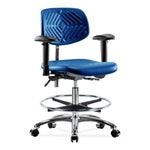 E Com Seatin E Seating Class 100 Cleanroom Medium Bench-Height Chair, Polyurethane, Chrome Foot Ring, Arms, Casters, Blue - NCR-PMBCH-CR-T0-A1-CF-CC-BLU - 1 Each