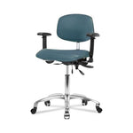 Eo2 Concepts Class 100 Vinyl Cleanroom Chair, Desk-Height, 18" to 23", Seat Tilt, Adjustable Armrests, Casters, Colonial Blue - NCR-VDHCH-CR-T1-A1-CC-8546 - 1 Each