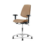 Eo2 Concepts NCR-VDHCH-MB-CR-T1-A1-RG-8584 Class 100 Vinyl Cleanroom Chair with Medium Back, Desk-Height, 18" to 23", Seat Tilt, Adjustable Armrests, Glides, Taupe - 1 Each
