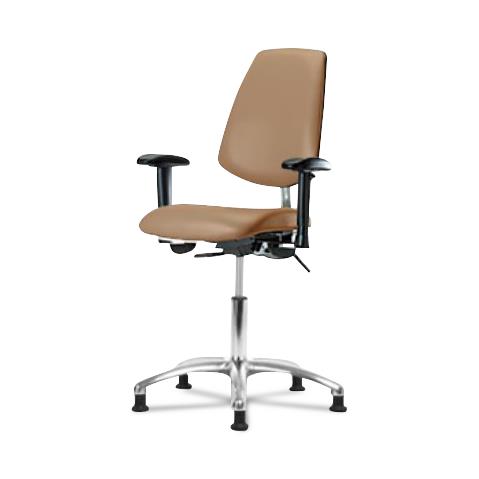 Eo2 Concepts NCR-VDHCH-MB-CR-T1-A1-RG-8584 Class 100 Vinyl Cleanroom Chair with Medium Back, Desk-Height, 18" to 23", Seat Tilt, Adjustable Armrests, Glides, Taupe - 1 Each