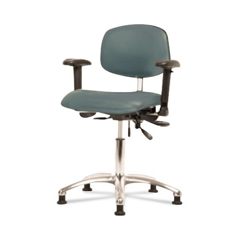 Eo2 Concepts Class 100 Vinyl Cleanroom Chair, Desk-Height, 18" to 23", No Seat Tilt, Adjustable Armrests, Glides, Colonial Blue - NCR-VDHCH-CR-T0-A1-RG-8546 - 1 Each