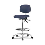 Eo2 Concepts NCR-VHBCH-CR-T0-A0-CF-CC-8582 Class 100 Vinyl Cleanroom Chair with Chrome Foot Ring, High Bench-Height, 26" to 35.5", No Seat Tilt, No Armrests, Casters, Imperial Blue - 1 Each