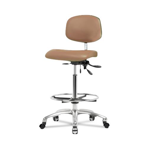 Eo2 Concepts NCR-VHBCH-CR-T0-A0-CF-CC-8584 Class 100 Vinyl Cleanroom Chair with Chrome Foot Ring, High Bench-Height, 26" to 35.5", No Seat Tilt, No Armrests, Casters, Taupe - 1 Each