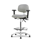 Eo2 Concepts NCR-VHBCH-CR-T0-A1-CF-RG-8567 Class 100 Vinyl Cleanroom Chair with Chrome Foot Ring, High Bench-Height, 26" to 35.5", No Seat Tilt, Adjustable Armrests, Glides, Dove - 1 Each