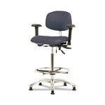 Eo2 Concepts NCR-VHBCH-CR-T0-A1-CF-RG-8582 Class 100 Vinyl Cleanroom Chair with Chrome Foot Ring, High Bench-Height, 26" to 35.5", No Seat Tilt, Adjustable Armrests, Glides, Imperial Blue - 1 Each