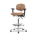 Eo2 Concepts NCR-VHBCH-CR-T0-A1-CF-RG-8584 Class 100 Vinyl Cleanroom Chair with Chrome Foot Ring, High Bench-Height, 26" to 35.5", No Seat Tilt, Adjustable Armrests, Glides, Taupe - 1 Each