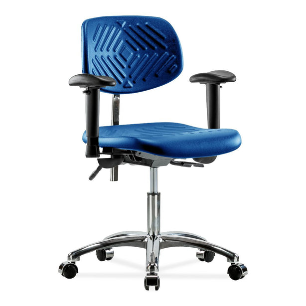 E Com Seatin Class 100 Cleanroom Desk Chair, Polyurethane, Arms, Casters, Blue - NCR-PDHCH-CR-T0-A1-CC-BLU - 1 Each