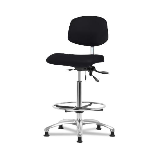 Eo2 Concepts NCR-VHBCH-CR-T1-A0-CF-RG-8540 Class 100 Vinyl Cleanroom Chair with Chrome Foot Ring, High Bench-Height, 26" to 35.5", Seat Tilt, No Armrests, Glides, Black - 1 Each