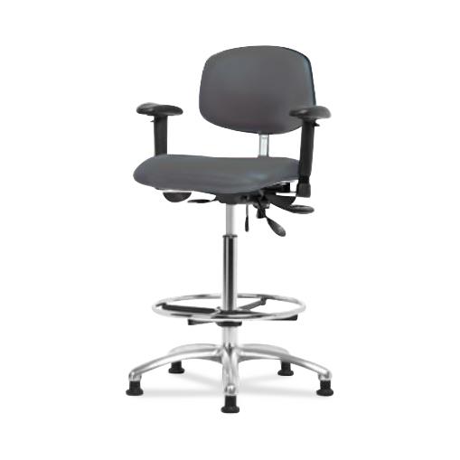 Eo2 Concepts NCR-VHBCH-CR-T1-A1-CF-RG-8605 Class 100 Vinyl Cleanroom Chair with Chrome Foot Ring, High Bench-Height, 26" to 35.5", Seat Tilt, Adjustable Armrests, Glides, Charcoal - 1 Each
