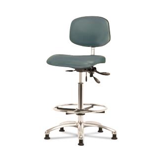 Eo2 Concepts NCR-VHBCH-CR-T0-A0-CF-RG-8546 Class 100 Vinyl Cleanroom Chair with Chrome Foot Ring, High Bench-Height, 26" to 35.5", No Seat Tilt, No Armrests, Glides, Colonial Blue - 1 Each