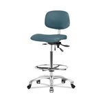 Eo2 Concepts NCR-VHBCH-CR-T1-A0-CF-CC-8546 Class 100 Vinyl Cleanroom Chair with Chrome Foot Ring, High Bench-Height, 26" to 35.5", Seat Tilt, No Armrests, Casters, Colonial Blue - 1 Each