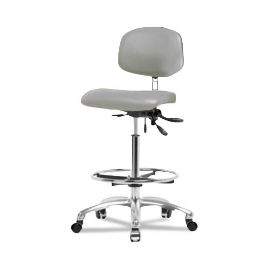 Eo2 Concepts NCR-VHBCH-CR-T1-A0-CF-CC-8567 Class 100 Vinyl Cleanroom Chair with Chrome Foot Ring, High Bench-Height, 26" to 35.5", Seat Tilt, No Armrests, Casters, Dove - 1 Each