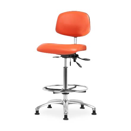 Eo2 Concepts NCR-VMBCH-CR-T1-A0-CF-RG-8613 Class 100 Cleanroom Medium Bench-Height Chair, Vinyl, Seat Tilt, Chrome Adjustable Foot Ring, Glides, Orange Kist - 1 Each