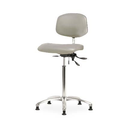Eo2 Concepts NCR-VMBCH-CR-T1-A0-NF-RG-8567 Class 100 Cleanroom Medium Bench-Height Chair, Vinyl, Seat Tilt, Chrome Frame, Glides, Dove - 1 Each