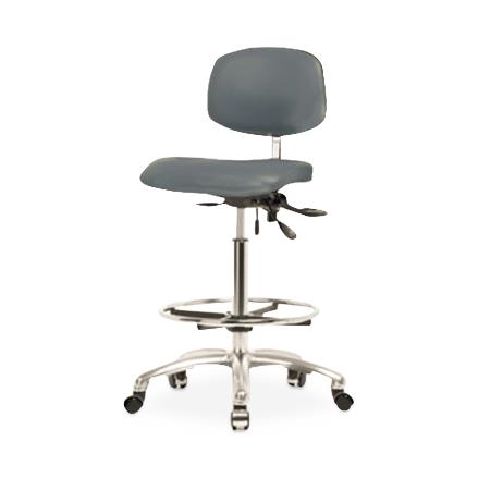 Eo2 Concepts NCR-VMBCH-CR-T1-A0-CF-CC-8546 Class 100 Cleanroom Medium Bench-Height Chair, Vinyl, Medium Back, Seat Tilt, Adjustable Foot Ring, Casters, Colonial Blue - 1 Each