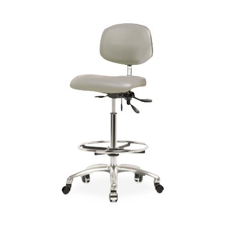 Eo2 Concepts NCR-VMBCH-CR-T1-A0-CF-CC-8567 Class 100 Cleanroom Medium Bench-Height Chair, Vinyl, Medium Back, Seat Tilt, Adjustable Foot Ring, Casters, Dove - 1 Each