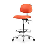 Eo2 Concepts NCR-VMBCH-CR-T1-A0-CF-CC-8613 Class 100 Cleanroom Medium Bench-Height Chair, Vinyl, Seat Tilt, Chrome Adjustable Foot Ring, Casters, Orange Kist - 1 Each
