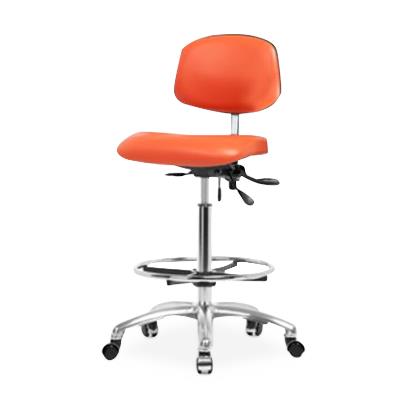 Eo2 Concepts NCR-VMBCH-CR-T1-A0-CF-CC-8613 Class 100 Cleanroom Medium Bench-Height Chair, Vinyl, Seat Tilt, Chrome Adjustable Foot Ring, Casters, Orange Kist - 1 Each