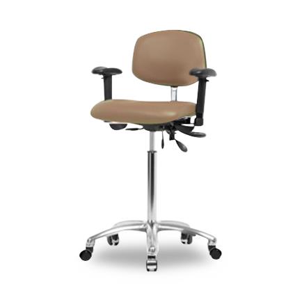 Eo2 Concepts NCR-VMBCH-CR-T1-A1-NF-CC-8584 Class 100 Cleanroom Medium Bench-Height Chair, Vinyl, Chrome Frame, Adjustable Arms, Casters, Taupe - 1 Each