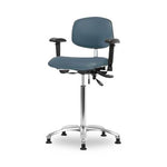 Eo2 Concepts NCR-VMBCH-CR-T1-A1-NF-RG-8546 Class 100 Cleanroom Medium Bench-Height Chair, Vinyl, Chrome Frame, Adjustable Arms, Glides, Colonial Blue - 1 Each