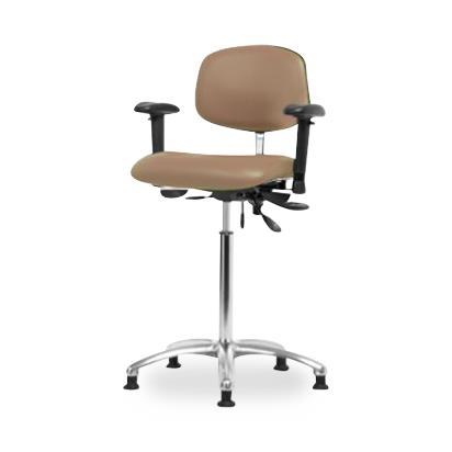 Eo2 Concepts NCR-VMBCH-CR-T1-A1-NF-RG-8584 Class 100 Cleanroom Medium Bench-Height Chair, Vinyl, Chrome Frame, Adjustable Arms, Glides, Taupe - 1 Each