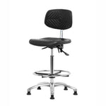 Eo2 Concepts PU High-Bench with Optional Class 10 Cleanroom Polyurethane High Bench-Height Chair, Adjustable Height, 24.5" x 33.5" H, No Seat Tilt, No Armrests, Chrome Foot Ring, Glides, Black - NCR-PHBCH-CR-T0-A0-CF-RG-BLK - 1 Each