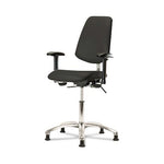 Eo2 Concepts NCR-VDHCH-MB-CR-T0-A1-RG-8540 Class 100 Vinyl Cleanroom Chair with Medium Back, Desk-Height, 18" to 23", No Seat Tilt, Adjustable Armrests, Glides, Black - 1 Each