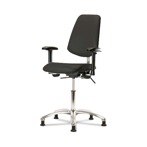 Eo2 Concepts NCR-VDHCH-MB-CR-T0-A1-RG-8540 Class 100 Vinyl Cleanroom Chair with Medium Back, Desk-Height, 18" to 23", No Seat Tilt, Adjustable Armrests, Glides, Black - 1 Each