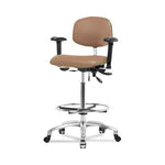 Eo2 Concepts NCR-VHBCH-CR-T0-A1-CF-CC-8584 Class 100 Vinyl Cleanroom Chair with Chrome Foot Ring, High Bench-Height, 26" to 35.5", No Seat Tilt, Adjustable Armrests, Casters, Taupe - 1 Each