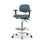 Eo2 Concepts NCR-VMBCH-CR-T1-A1-CF-CC-8546 Class 100 Cleanroom Medium Bench-Height Chair, Vinyl, Chrome Adjustable Foot Ring, Adjustable Arms, Casters, Colonial Blue - 1 Each