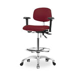 Eo2 Concepts NCR-VMBCH-CR-T1-A1-CF-CC-8569 Class 100 Cleanroom Medium Bench-Height Chair, Vinyl, Chrome Adjustable Foot Ring, Adjustable Arms, Casters, Burgundy - 1 Each