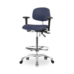 Eo2 Concepts NCR-VMBCH-CR-T1-A1-CF-CC-8582 Class 100 Cleanroom Medium Bench-Height Chair, Vinyl, Chrome Adjustable Foot Ring, Adjustable Arms, Casters, Imperial Blue - 1 Each