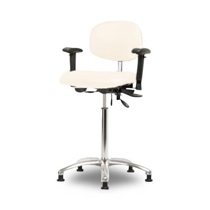 Eo2 Concepts NCR-VMBCH-CR-T0-A1-NF-RG-8501 Class 100 Cleanroom Medium Bench-Height Chair, Vinyl, Medium Back, Glides, Adobe White - 1 Each