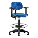 E Com Seatin High Bench-Height Chair, Polyurethane, Chrome Foot Ring, Arms, Glides, Blue - PHBCH-RG-T0-A1-CF-RG-BLU - 1 Each