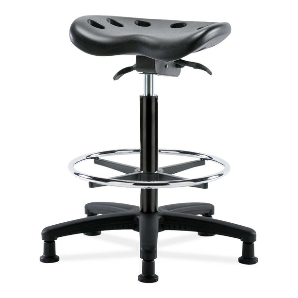 E Com Seatin Polyurethane Tractor Standing-Height Sit-Stand Stool, Pu, Bench, Sit Std, Chr Foot Ring, Blk - PTHBST-RG-CF-RG-BLK - 1 Each