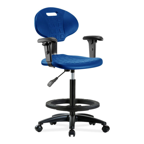 E Com Seatin Bench-Height Chair, Erie Pu, High, Blk Fr, Arm, Caster, Blu - TPHBCH-RG-A1-BF-RC-BLU - 1 Each