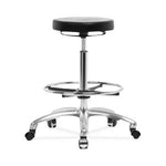 Eo2 Concepts E Com Seating PU High Bench-Height Cleanroom Stool, Polyurethane, Chrome Foot Ring, Casters, Adjustable Height, 23.5" to 33.5" H, Black - CLR-PHBSO-CR-CF-CC - 1 Each