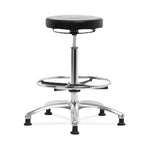 Eo2 Concepts E Com Seating PU High Bench-Height Cleanroom Stool, Polyurethane, Chrome Foot Ring, Glides, Adjustable Height, 23.5" to 33.5" H, Black - CLR-PHBSO-CR-CF-RG - 1 Each