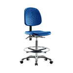 E Com Seatin High Bench-Height Chair, Polyurethane, Medium Back, Foot Ring, Casters, Blue - PHBCH-MB-CR-T0-A0-CF-CC-BLU - 1 Each