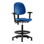 E Com Seatin High Bench-Height Chair, Polyurethane, Medium Back, Seat Tilt, Black Foot Ring, Arms, Glides, Blue - PHBCH-MB-RG-T1-A1-BF-RG-BLU - 1 Each