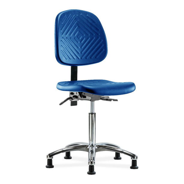 E Com Seatin Medium Bench-Height Chair, Polyurethane, Medium Back, Glides, Chrome Frame, Blue - PMBCH-MB-CR-T0-A0-NF-RG-BLU - 1 Each