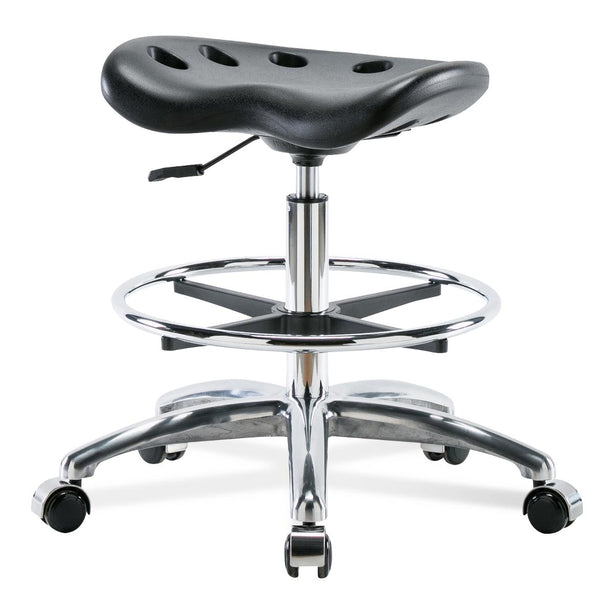 E Com Seatin Polyurethane Tractor Medium Bench-Height with Foot Rest Stool, Pu, Med, Chrome, Chr Fr, Caster, Black - PTMBSL-CR-CF-CC-BLK - 1 Each