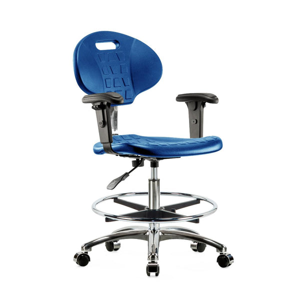 E Com Seatin Class 10 Clean Room Medium Bench-Height Chair, Erie Pu, Med, Fr, Adj Arm, Castr, Blu - CLR-TPMBCH-CR-A1-CF-CC-BLU - 1 Each