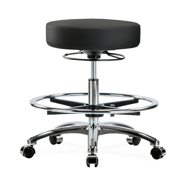 E Com Seatin Ecom Desk-Height Stool with Back, No Foot Ring, Casters, Black Base, Black Vinyl - VDHST-RG-T0-RC-8540 - 1 Each
